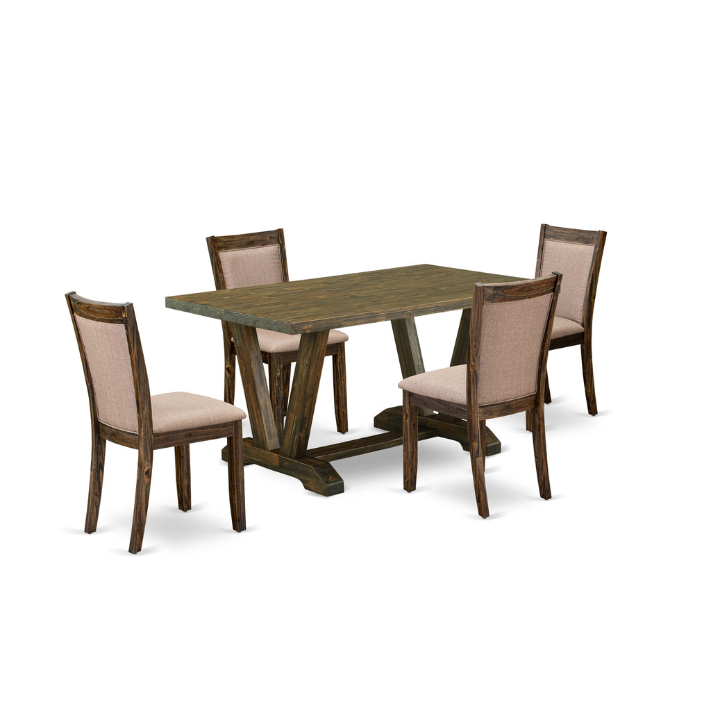 East West Furniture V776MZ716-5 5 Piece Kitchen Table Set Includes a Rectangle Dining Room Table with V-Legs and 4 Dark Khaki Linen Fabric Upholstered Chairs, 36x60 Inch, Multi-Color