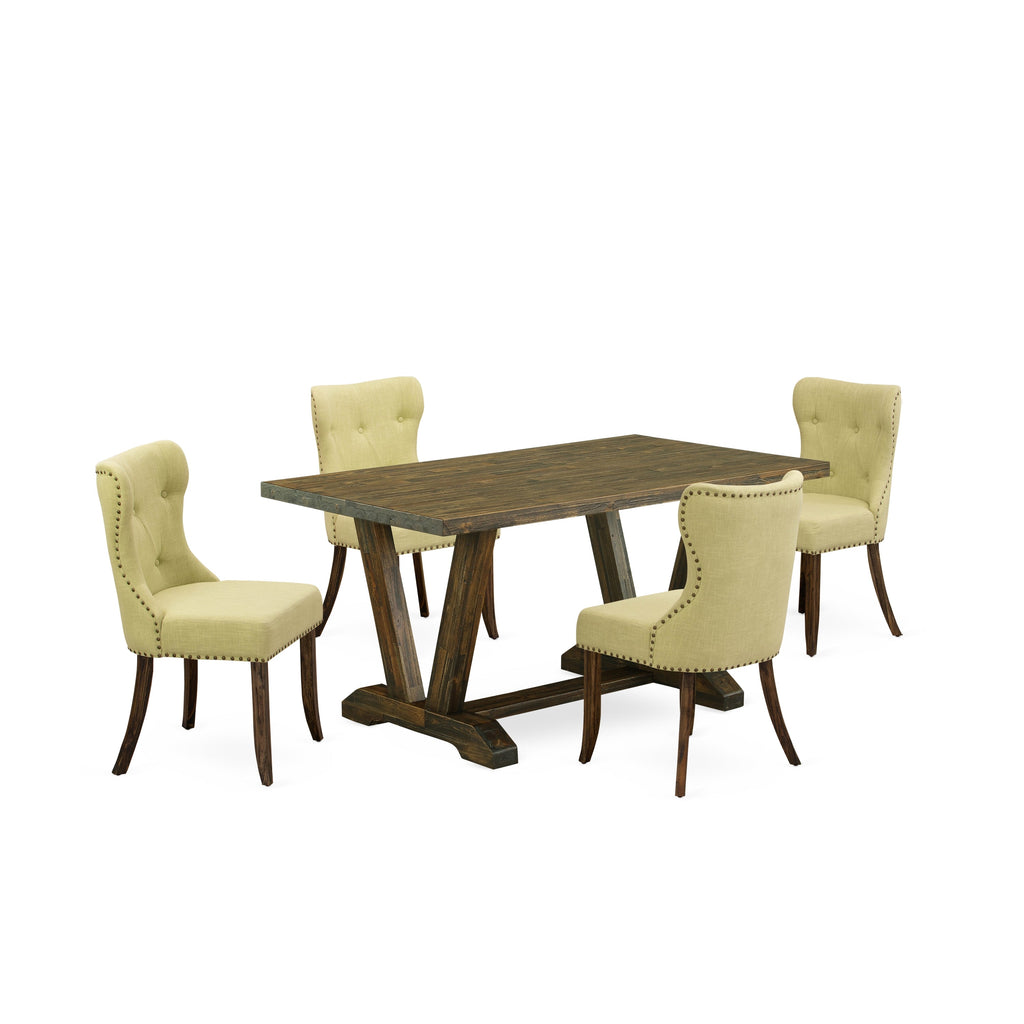 East West Furniture V776SI737-5 5 Piece Modern Dining Table Set Includes a Rectangle Wooden Table with V-Legs and 4 Limelight Linen Fabric Parson Dining Chairs, 36x60 Inch, Multi-Color