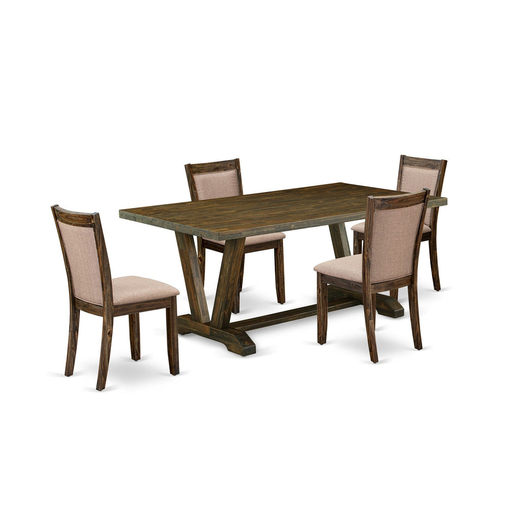 East West Furniture V777MZ716-5 5 Piece Dining Room Furniture Set Includes a Rectangle Dining Table with V-Legs and 4 Dark Khaki Linen Fabric Parsons Chairs, 40x72 Inch, Multi-Color