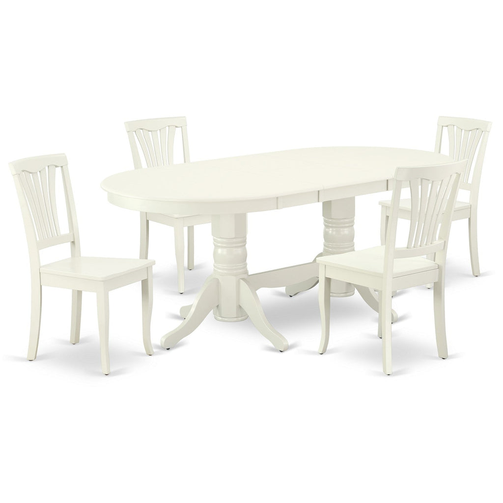 East West Furniture VAAV5-LWH-W 5 Piece Dinette Set for 4 Includes an Oval Dining Room Table with Butterfly Leaf and 4 Kitchen Dining Chairs, 40x76 Inch, Linen White