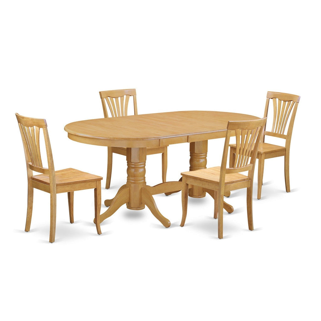 East West Furniture VAAV5-OAK-W 5 Piece Dining Table Set for 4 Includes an Oval Kitchen Table with Butterfly Leaf and 4 Kitchen Dining Chairs, 40x76 Inch, Oak