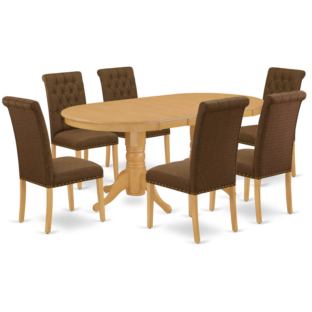 East West Furniture VABR7-OAK-18 7 Piece Dining Table Set Consist of an Oval Butterfly Leaf Kitchen Table and 6 Brown Linen Linen Fabric Upholstered Chairs, 40x76 Inch, Oak