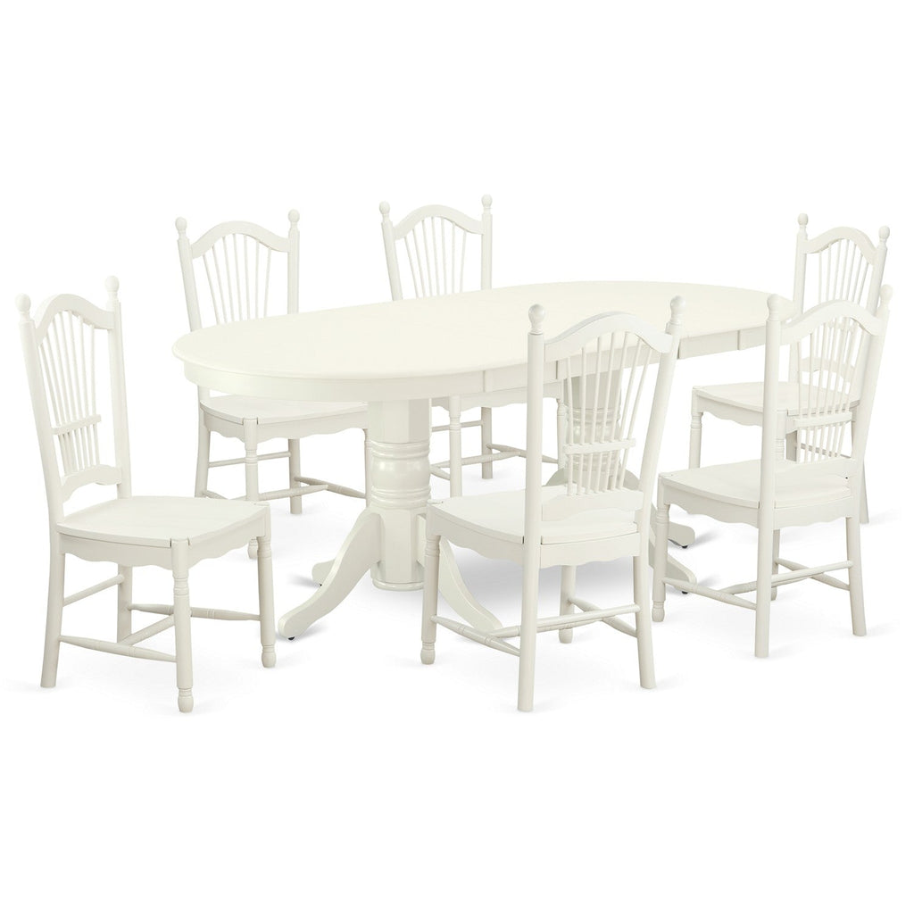 East West Furniture VADO7-LWH-W 7 Piece Modern Dining Table Set Consist of an Oval Wooden Table with Butterfly Leaf and 6 Dining Room Chairs, 40x76 Inch, Linen White