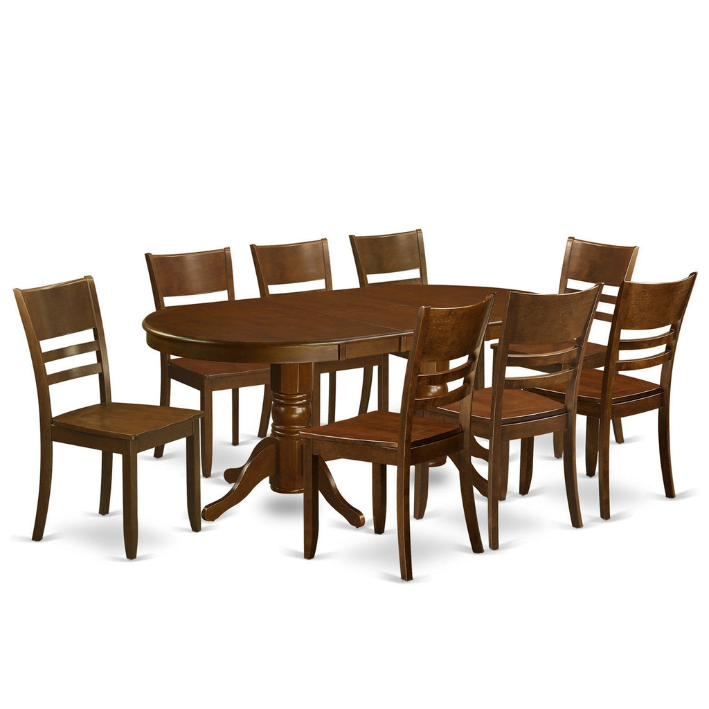 East West Furniture VALY9-ESP-W 9 Piece Kitchen Table & Chairs Set Includes an Oval Dining Room Table with Butterfly Leaf and 8 Dining Chairs, 40x76 Inch, Espresso