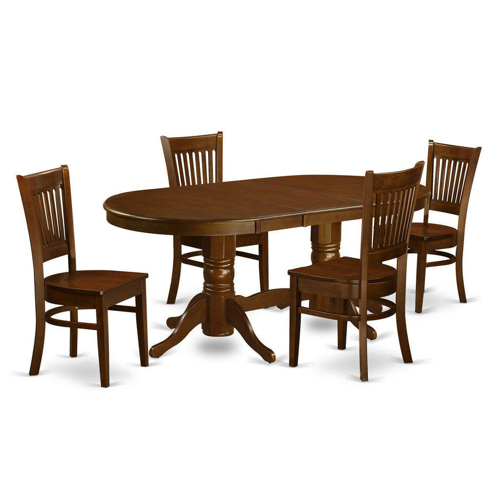 East West Furniture VANC5-ESP-W 5 Piece Dining Room Table Set Includes an Oval Kitchen Table with Butterfly Leaf and 4 Dining Chairs, 40x76 Inch, Espresso