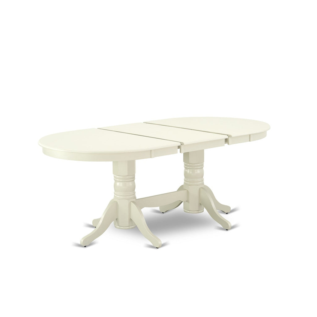 East West Furniture VADA7-LWH-W 7 Piece Dining Table Set Consist of an Oval Dining Room Table with Butterfly Leaf and 6 Wooden Seat Chairs, 40x76 Inch, Linen White