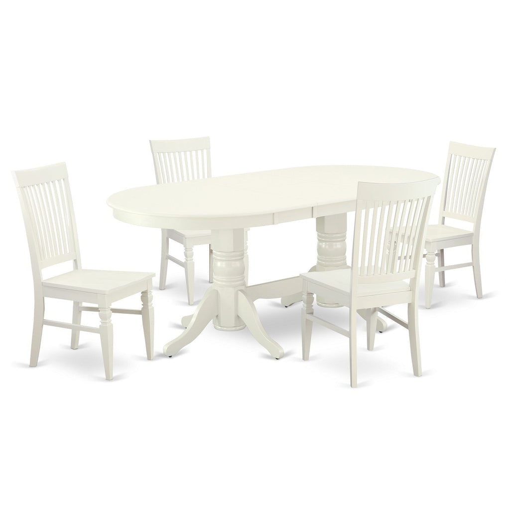 East West Furniture VAWE5-LWH-W 5 Piece Kitchen Table Set for 4 Includes an Oval Dining Room Table with Butterfly Leaf and 4 Dining Chairs, 40x76 Inch, Linen White