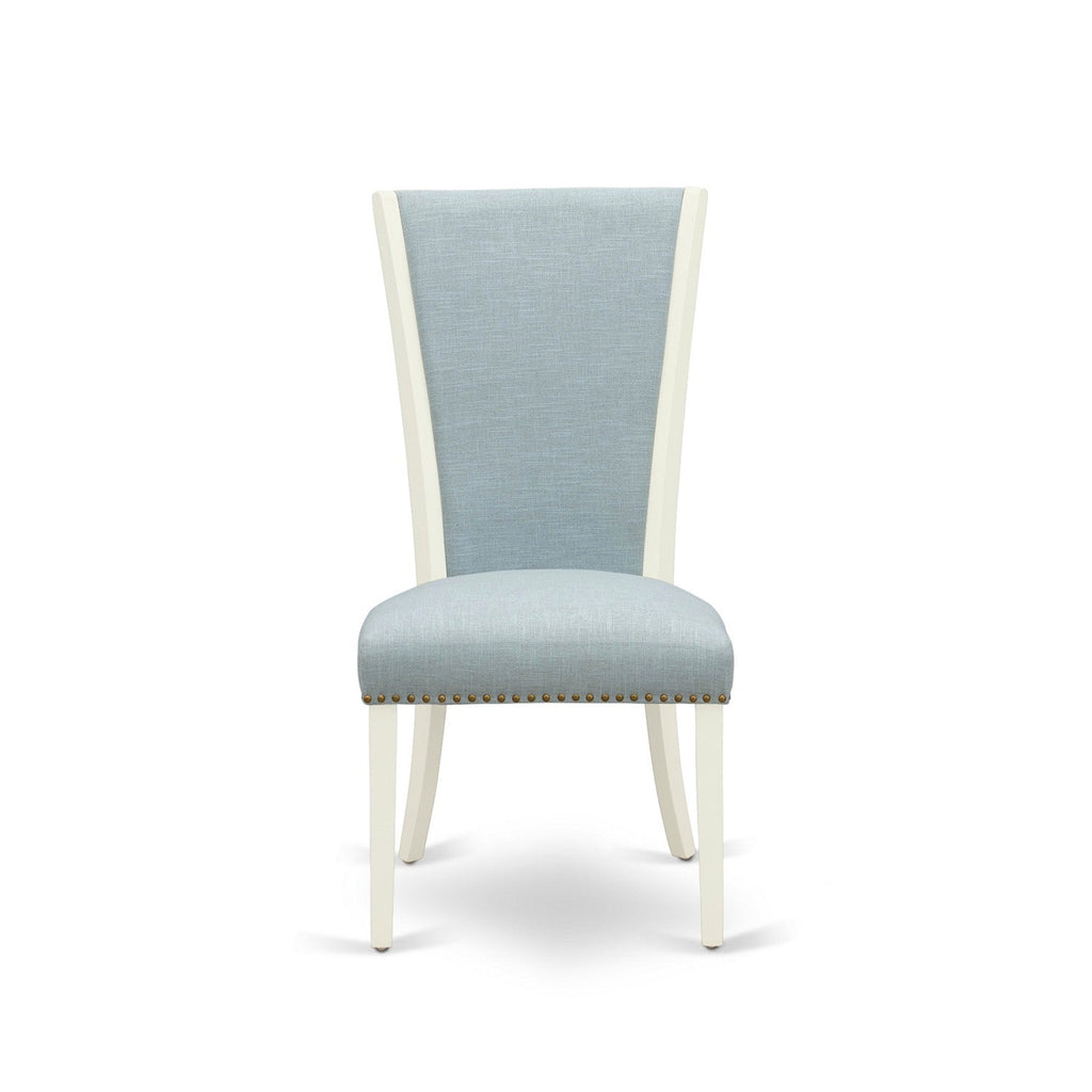 East West Furniture NFVE3-LWH-15 3 Piece Dining Set Contains a Rectangle Dining Room Table with Butterfly Leaf and 2 Baby Blue Linen Fabric Upholstered Chairs, 32x54 Inch, Linen White