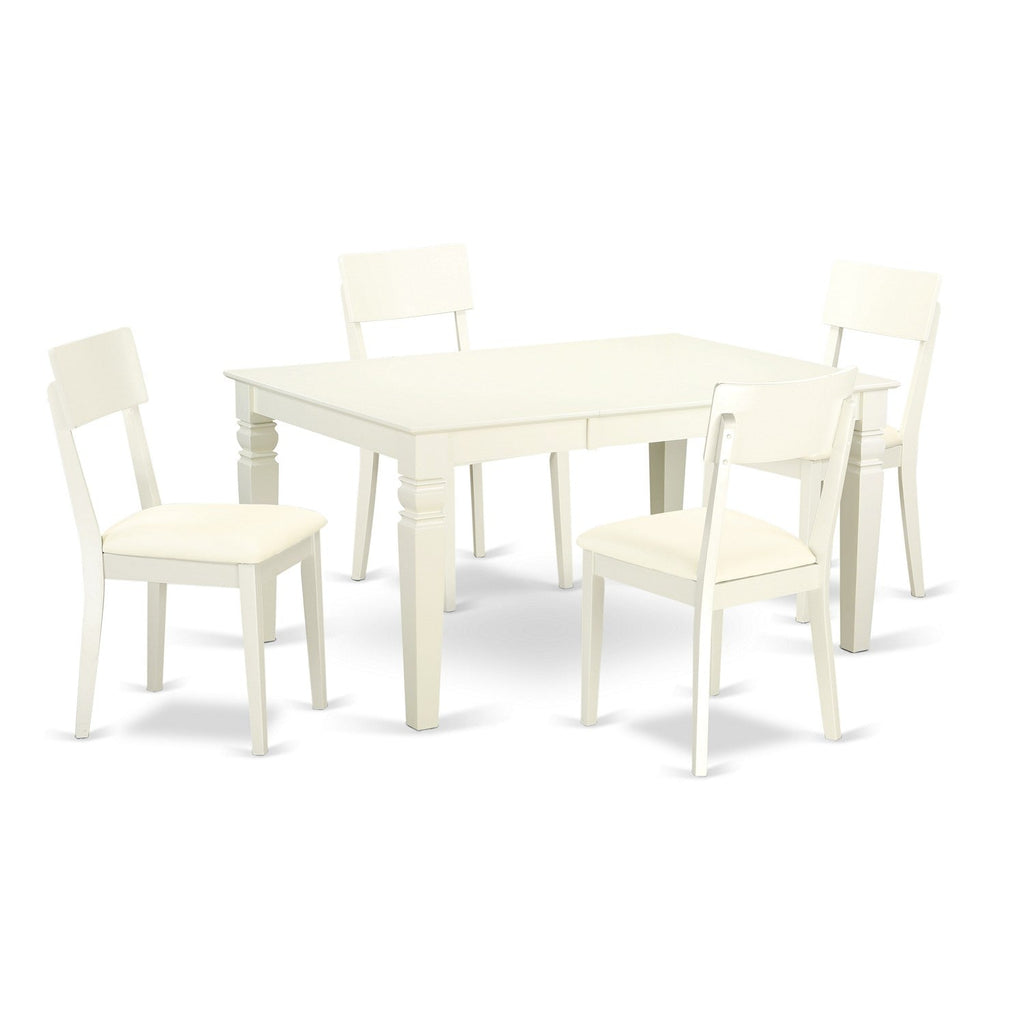 East West Furniture WEAD5-LWH-LC 5 Piece Dining Table Set for 4 Includes a Rectangle Kitchen Table with Butterfly Leaf and 4 Faux Leather Upholstered Chairs, 42x60 Inch, Linen White