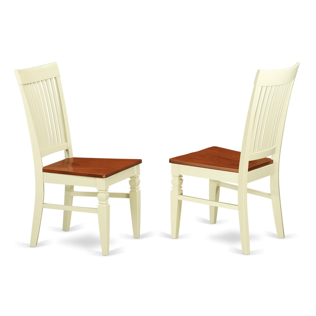 East West Furniture NOWE3-BMK-W 3 Piece Kitchen Table & Chairs Set Contains a Rectangle Dining Room Table with Butterfly Leaf and 2 Solid Wood Seat Chairs, 32x54 Inch, Buttermilk & Cherry