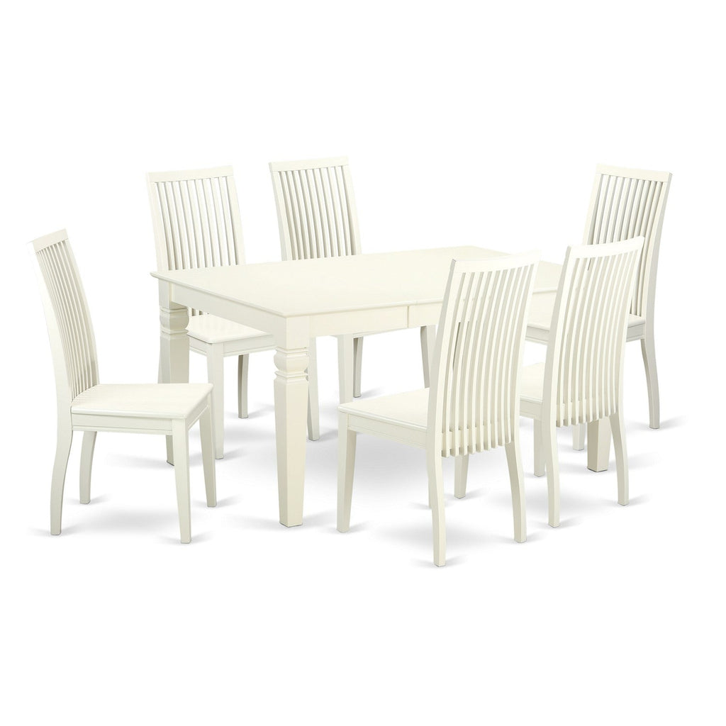 East West Furniture WEIP7-LWH-W 7 Piece Dining Table Set Consist of a Rectangle Dining Room Table with Butterfly Leaf and 6 Wooden Seat Chairs, 42x60 Inch, Linen White