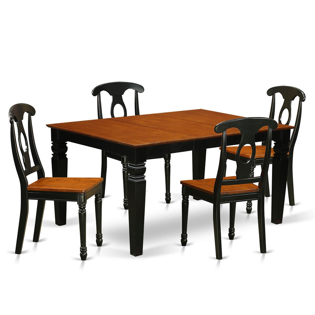 East West Furniture WEKE5-BCH-W 5 Piece Dining Table Set for 4 Includes a Rectangle Kitchen Table with Butterfly Leaf and 4 Dining Room Chairs, 42x60 Inch, Black & Cherry