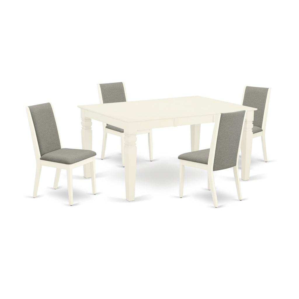 East West Furniture WELA5-WHI-06 5 Piece Dinette Set Includes a Rectangle Dining Room Table with Butterfly Leaf and 4 Shitake Linen Fabric Upholstered Chairs, 42x60 Inch, Linen White