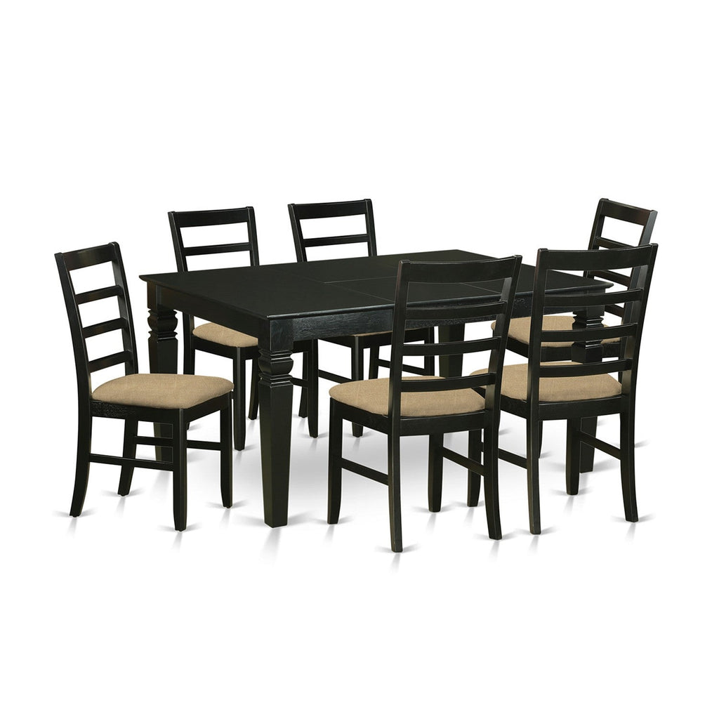East West Furniture WEPF7-BLK-C 7 Piece Dining Room Table Set Consist of a Rectangle Wooden Table with Butterfly Leaf and 6 Linen Fabric Kitchen Dining Chairs, 42x60 Inch, Black