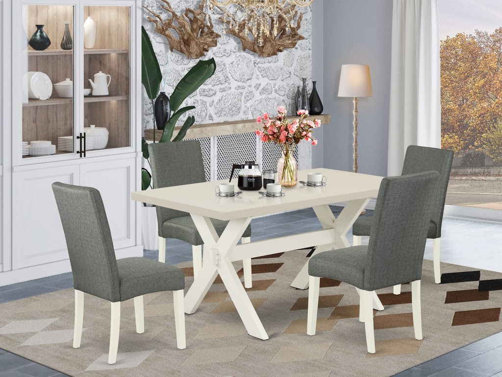 East West Furniture X026DR207-5 5 Piece Dining Room Furniture Set Includes a Rectangle Dining Table with X-Legs and 4 Gray Linen Fabric Parsons Chairs, 36x60 Inch, Multi-Color