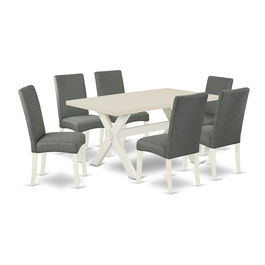 East West Furniture X026DR207-7 7 Piece Modern Dining Table Set Consist of a Rectangle Dining Room Table with X-Legs and 6 Gray Linen Fabric Upholstered Chairs, 36x60 Inch, Multi-Color