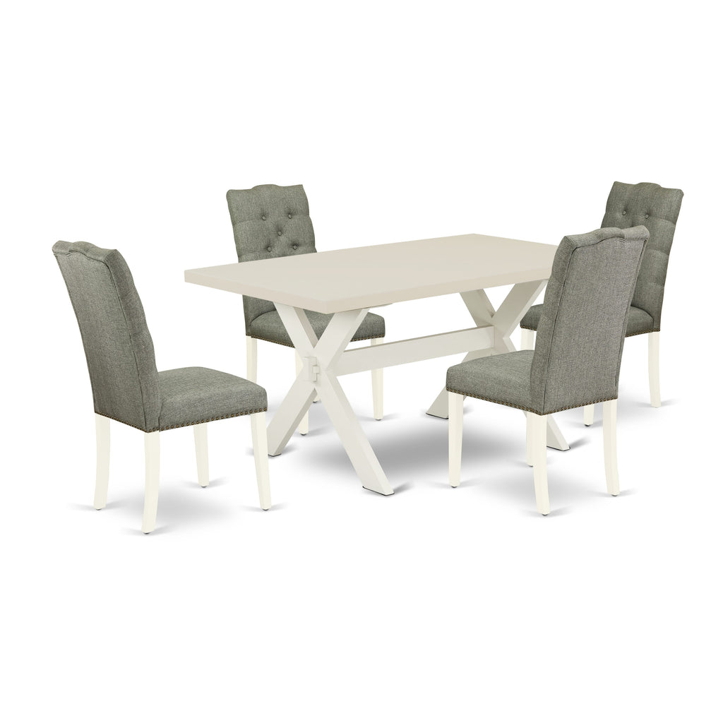 East West Furniture X026EL207-5 5 Piece Dining Set Includes a Rectangle Dining Room Table with X-Legs and 4 Gray Linen Fabric Upholstered Chairs, 36x60 Inch, Multi-Color