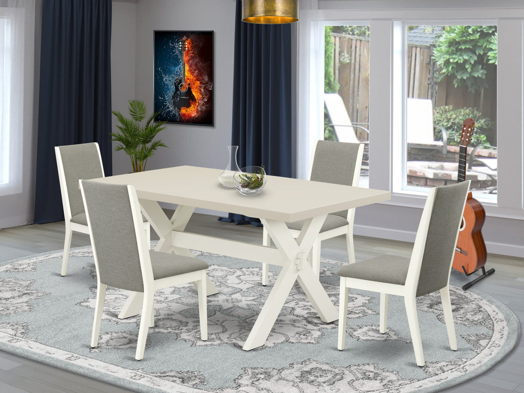 East West Furniture X026LA206-5 5 Piece Dining Room Table Set Includes a Rectangle Kitchen Table with X-Legs and 4 Shitake Linen Fabric Parson Dining Chairs, 36x60 Inch, Multi-Color