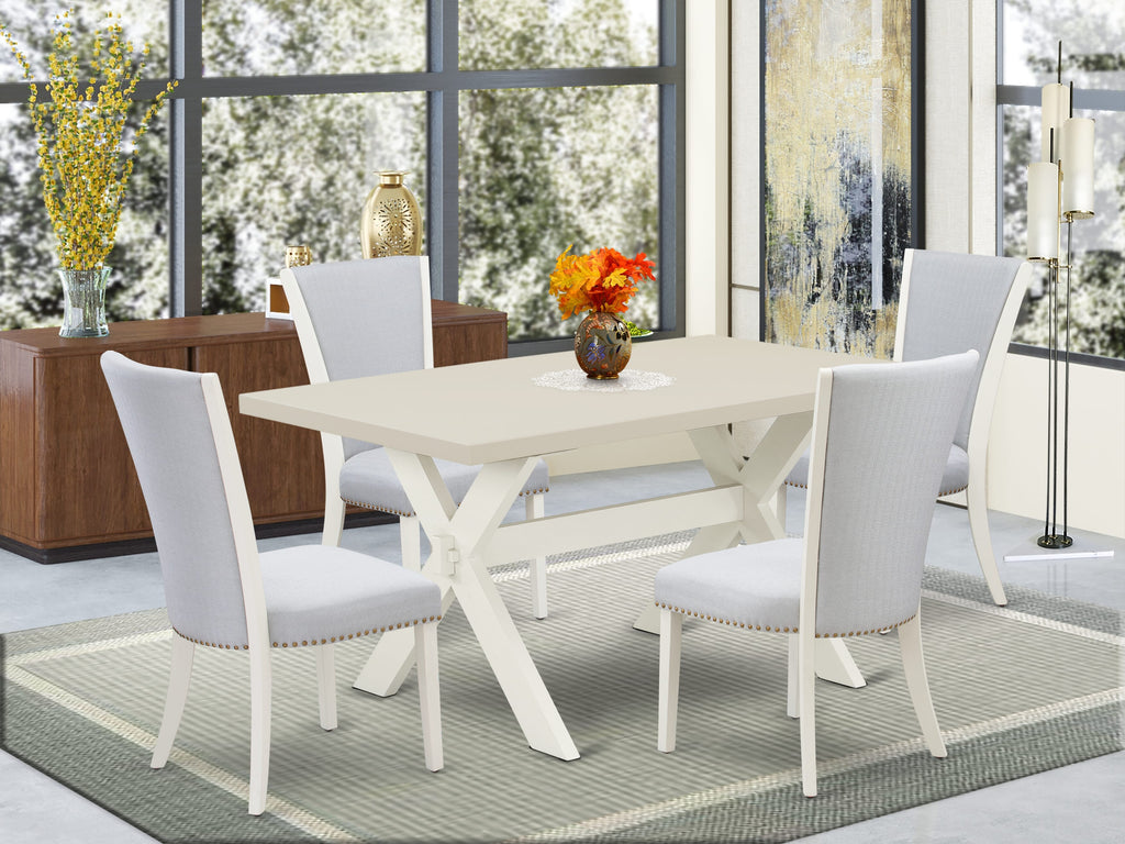 East West Furniture X026VE005-5 5 Piece Dinette Set for 4 Includes a Rectangle Dining Room Table with X-Legs and 4 Grey Linen Fabric Parson Dining Chairs, 36x60 Inch, Multi-Color