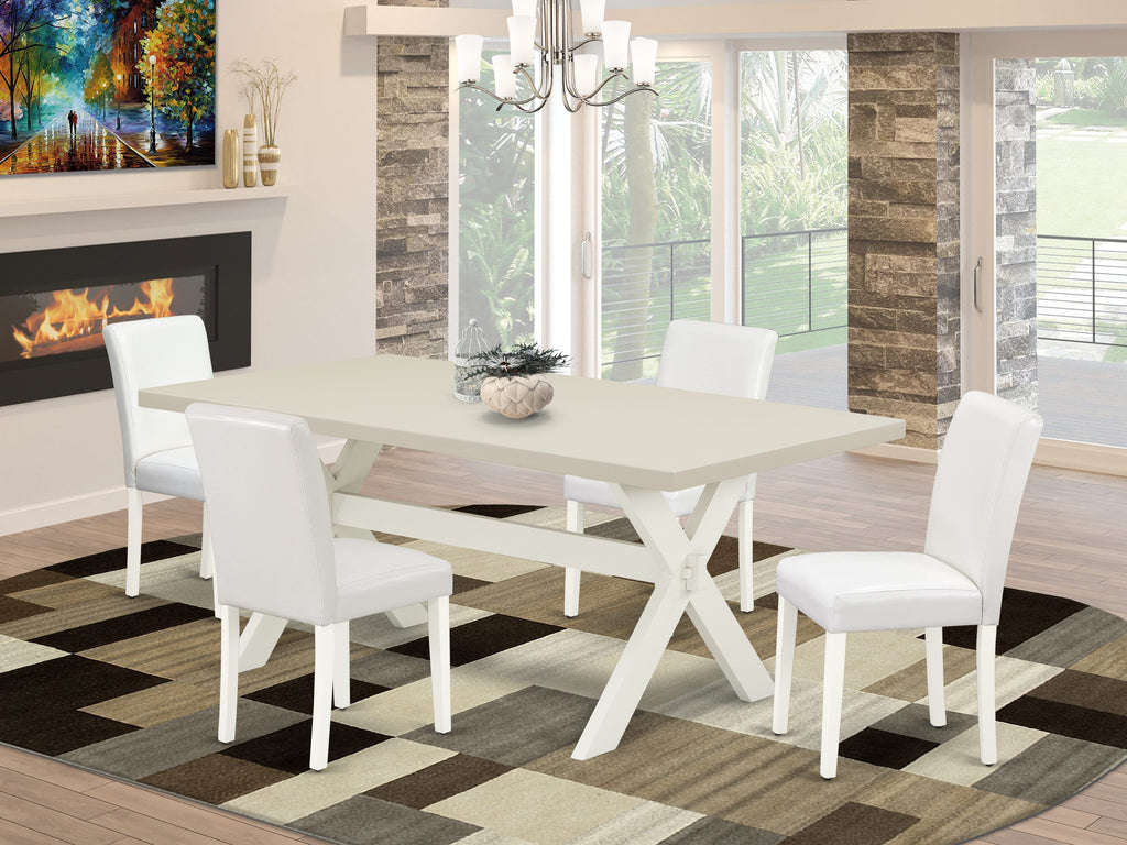 East West Furniture X027AB264-5 5 Piece Dining Table Set Includes a Rectangle Dining Room Table with X-Legs and 4 White Faux Leather Parsons Chairs, 40x72 Inch, Multi-Color