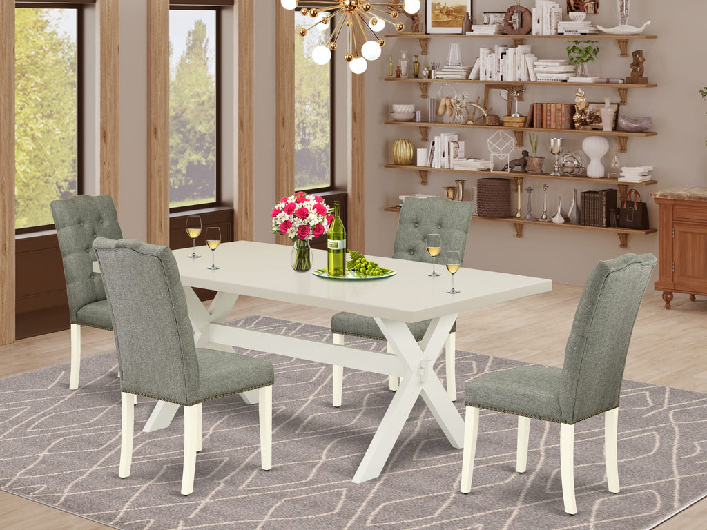 East West Furniture X027EL207-5 5 Piece Dining Room Furniture Set Includes a Rectangle Dining Table with X-Legs and 4 Gray Linen Fabric Upholstered Chairs, 40x72 Inch, Multi-Color