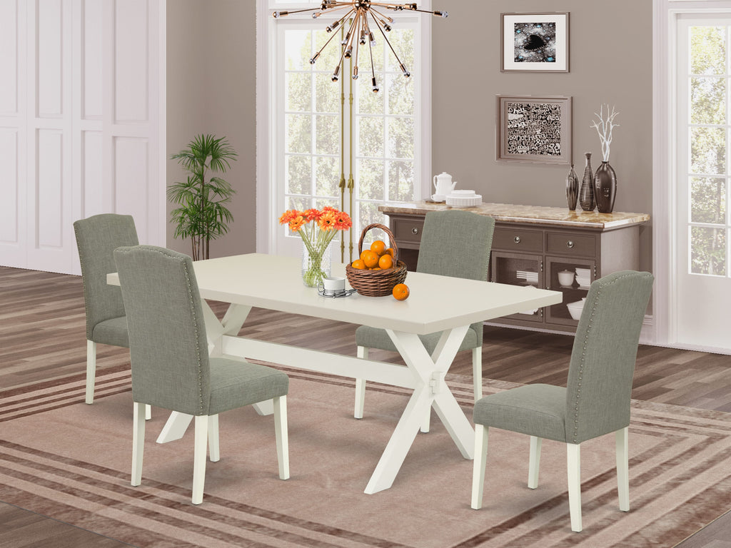 East West Furniture X027EN206-5 5 Piece Dining Table Set for 4 Includes a Rectangle Kitchen Table with X-Legs and 4 Dark Shitake Linen Fabric Parsons Dining Chairs, 40x72 Inch, Multi-Color