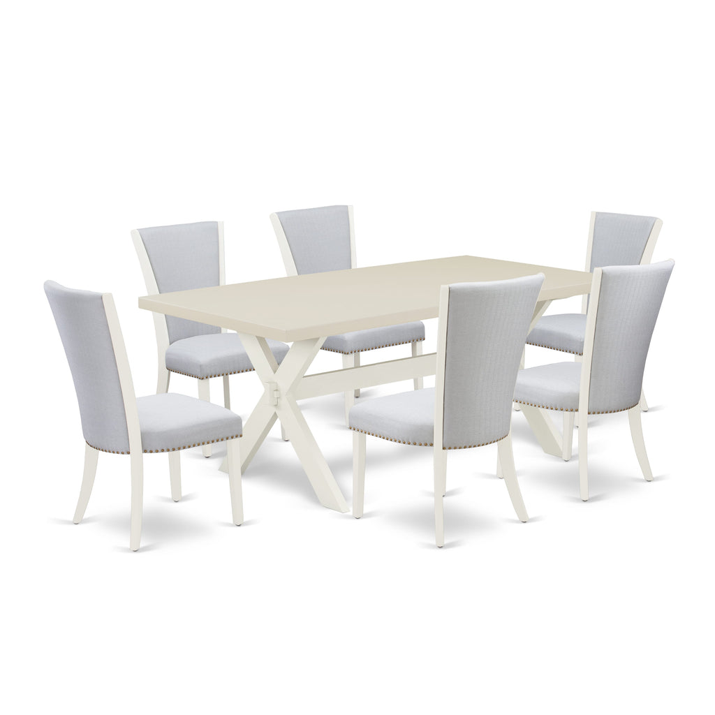 East West Furniture X027VE005-7 7 Piece Dining Set Consist of a Rectangle Dining Room Table with X-Legs and 6 Grey Linen Fabric Upholstered Parson Chairs, 40x72 Inch, Multi-Color