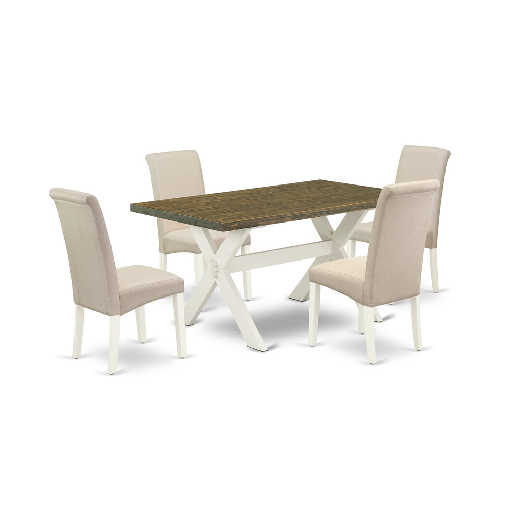 East West Furniture X076BA201-5 5 Piece Dinette Set Includes a Rectangle Dining Room Table with X-Legs and 4 Cream Linen Fabric Upholstered Parson Chairs, 36x60 Inch, Multi-Color