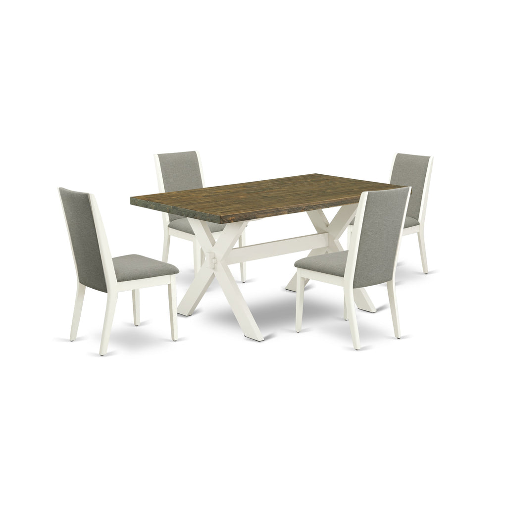 East West Furniture X076LA206-5 5 Piece Modern Dining Table Set Includes a Rectangle Wooden Table with X-Legs and 4 Shitake Linen Fabric Parson Dining Chairs, 36x60 Inch, Multi-Color