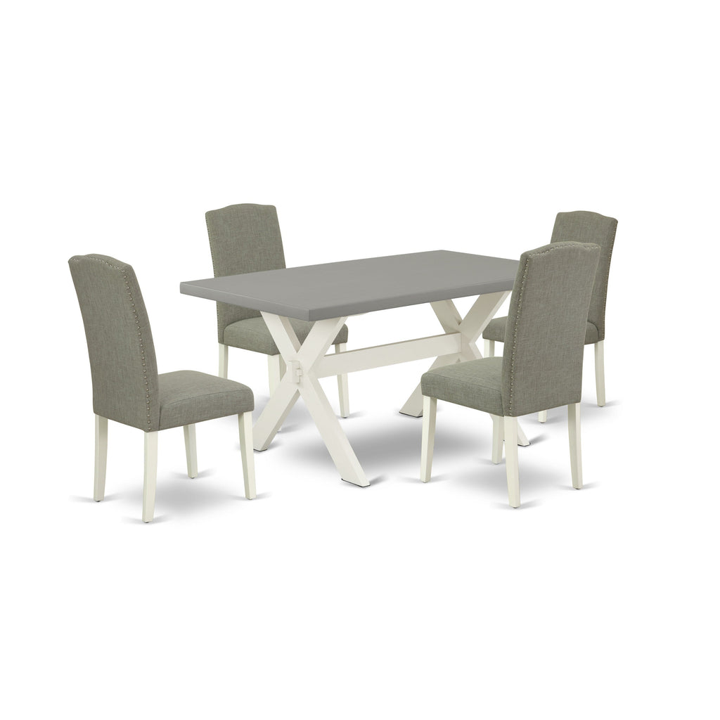 East West Furniture X096EN206-5 5 Piece Dining Room Table Set Includes a Rectangle Kitchen Table with X-Legs and 4 Dark Shitake Linen Fabric Parsons Dining Chairs, 36x60 Inch, Multi-Color