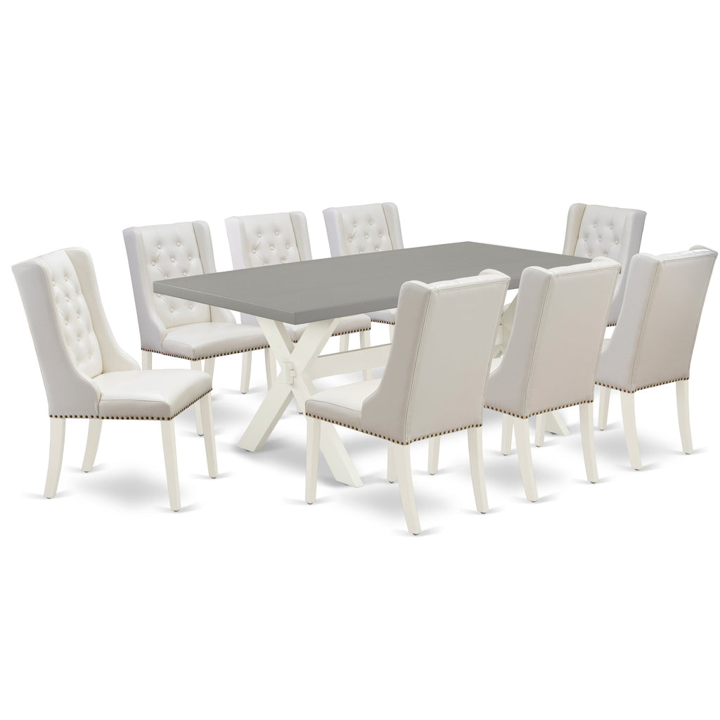 East West Furniture X097FO244-9 9 Piece Dining Set Includes a Rectangle Dining Room Table with X-Legs and 8 Light grey Faux Leather Upholstered Chairs, 40x72 Inch, Multi-Color