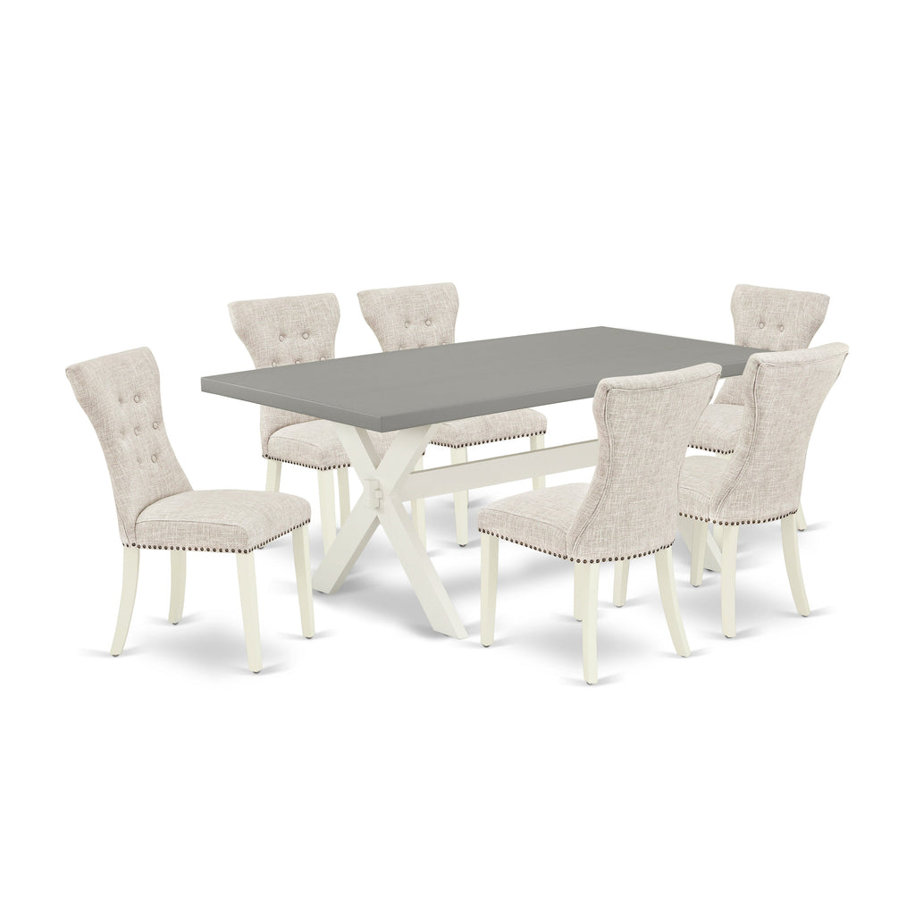 East West Furniture X097GA235-7 7 Piece Modern Dining Table Set Consist of a Rectangle Wooden Table with X-Legs and 6 Doeskin Linen Fabric Parsons Dining Chairs, 40x72 Inch, Multi-Color