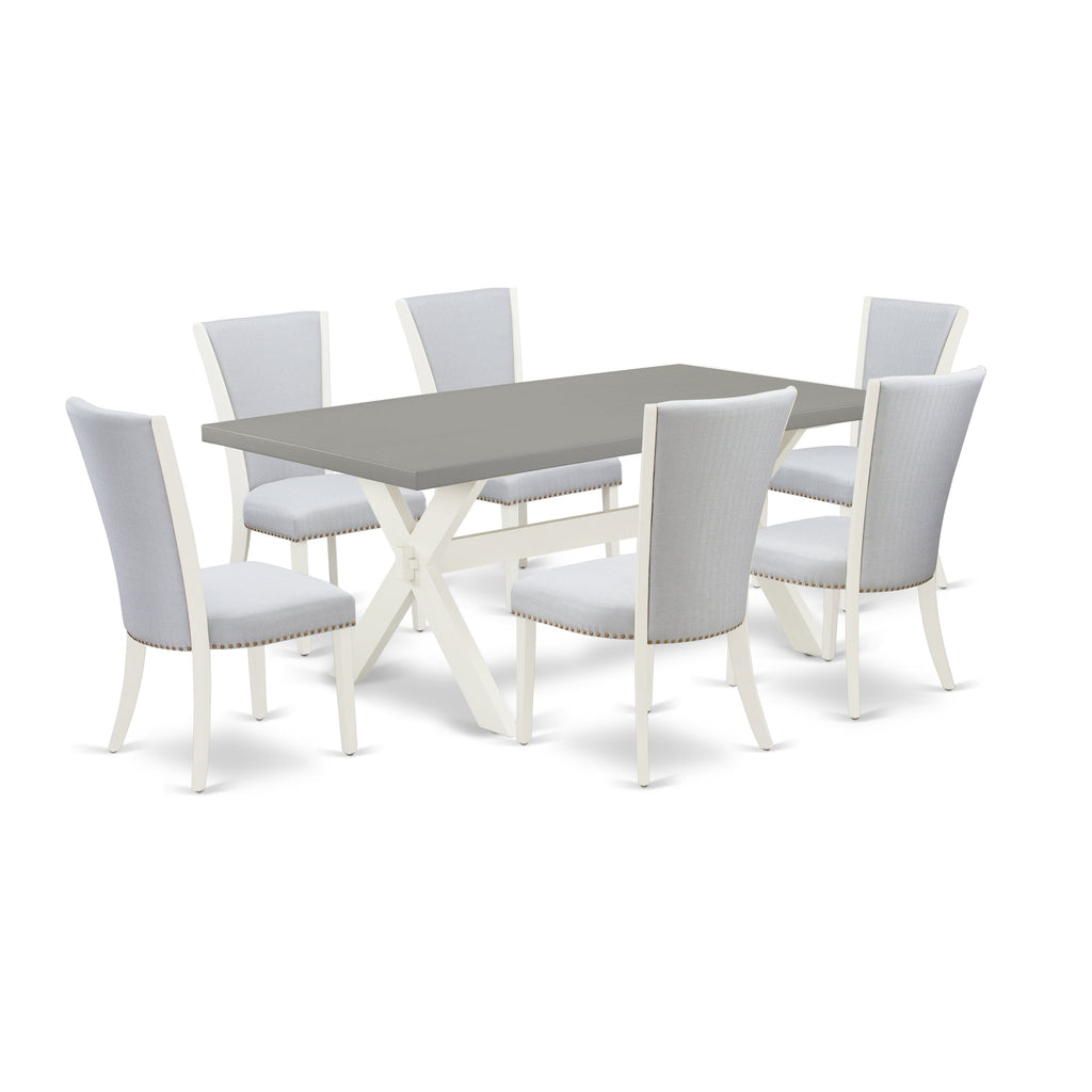 East West Furniture X097VE005-7 7 Piece Kitchen Table & Chairs Set Consist of a Rectangle Dining Room Table with X-Legs and 6 Grey Linen Fabric Upholstered Chairs, 40x72 Inch, Multi-Color