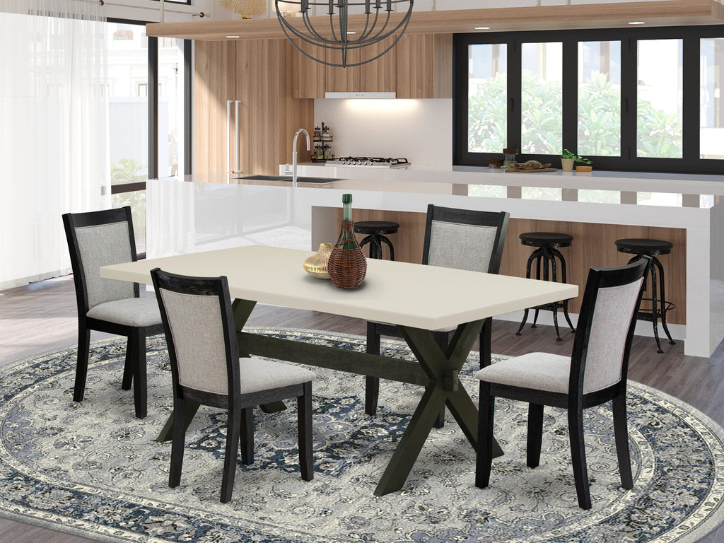 East West Furniture X627MZ606-5 5 Piece Dining Room Table Set Includes a Rectangle Kitchen Table with X-Legs and 4 Shitake Linen Fabric Parsons Dining Chairs, 40x72 Inch, Multi-Color