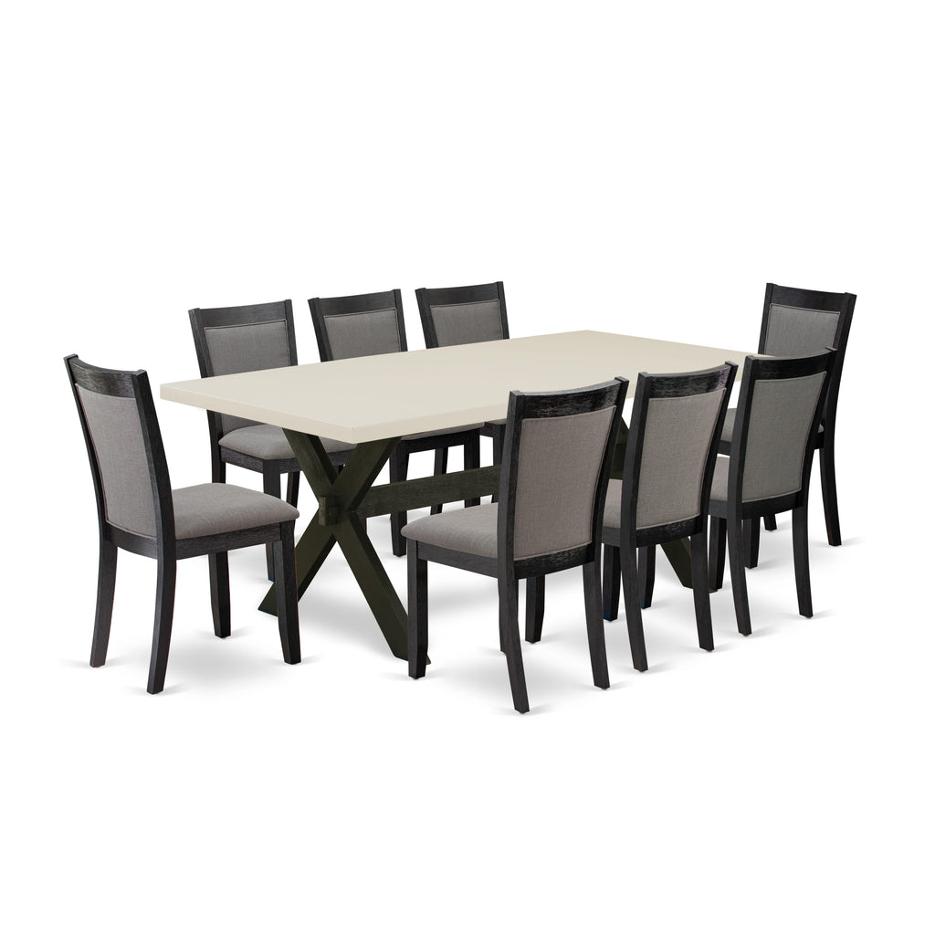 X627VE650-7 7Pc Dining Room Set - 40x72" Rectangular Table and 6 Parson Chairs - Wirebrushed Black & Linen White Color