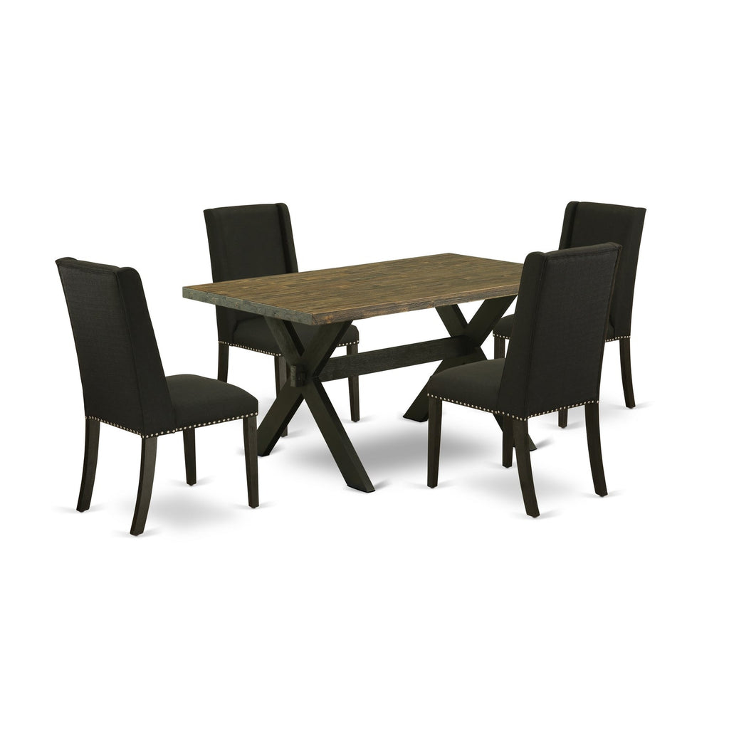 East West Furniture X676FL624-5 5 Piece Dining Set Includes a Rectangle Dining Room Table with X-Legs and 4 Black Linen Fabric Upholstered Parson Chairs, 36x60 Inch, Multi-Color