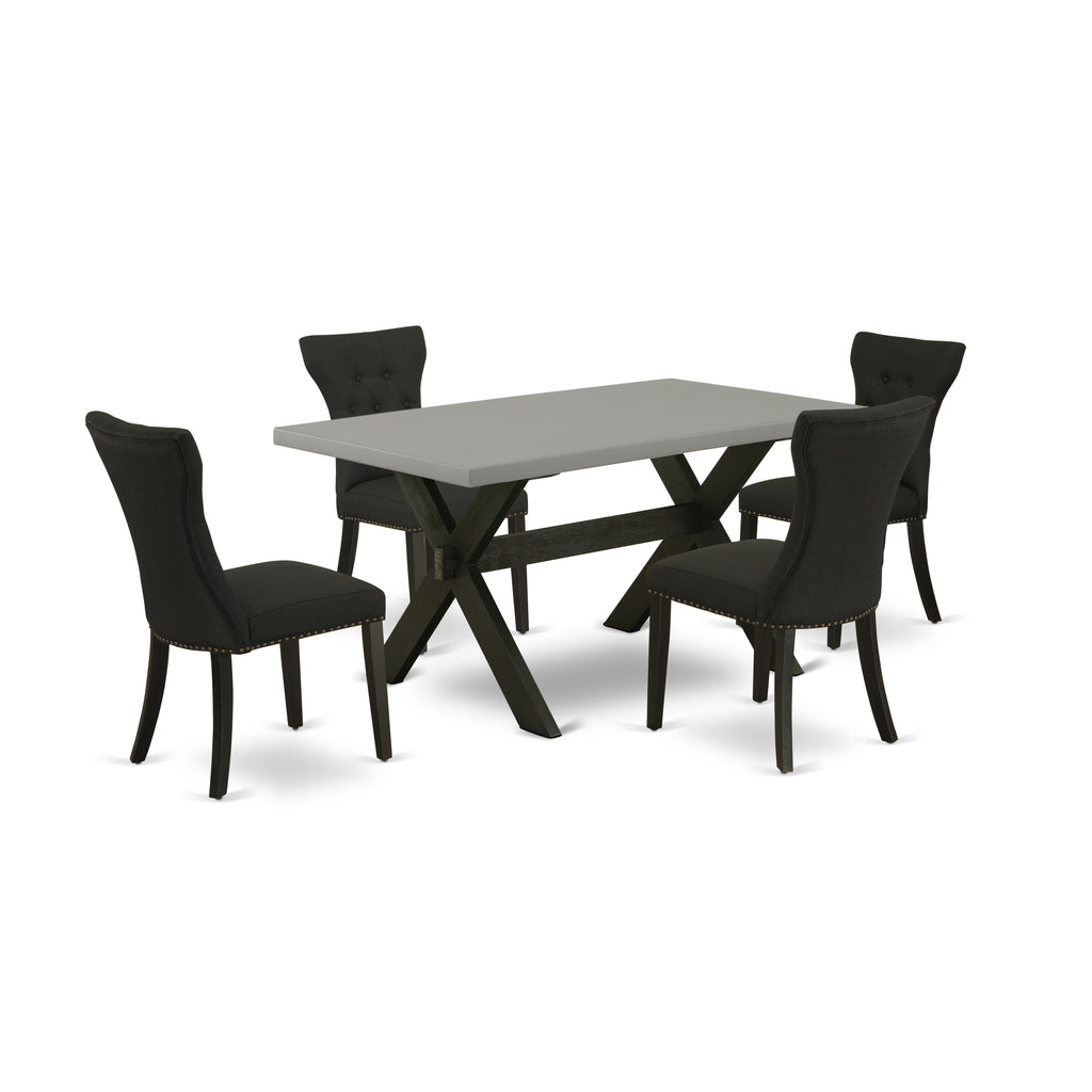 East West Furniture X696GA124-5 5 Piece Dining Room Furniture Set Includes a Rectangle Dining Table with X-Legs and 4 Black Linen Fabric Upholstered Chairs, 36x60 Inch, Multi-Color