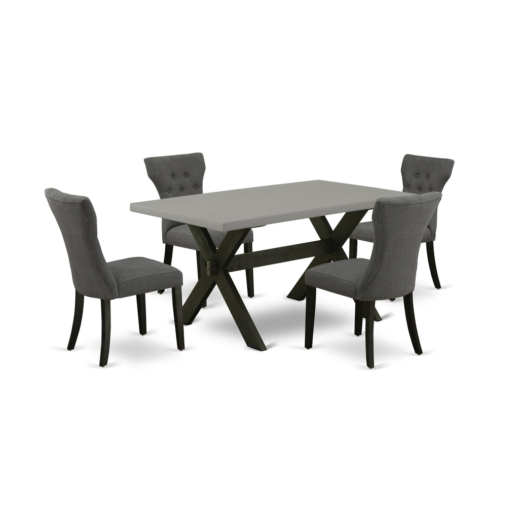 East West Furniture X696GA650-5 5 Piece Dining Table Set Includes a Rectangle Dining Room Table with X-Legs and 4 Dark Gotham Linen Fabric Parsons Chairs, 36x60 Inch, Multi-Color