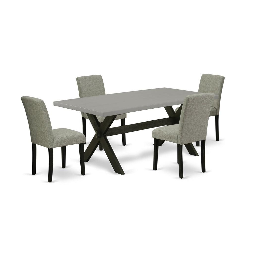 East West Furniture X697AB106-5 5 Piece Kitchen Table & Chairs Set Includes a Rectangle Dining Table with X-Legs and 4 Shitake Linen Fabric Parson Dining Chairs, 40x72 Inch, Multi-Color