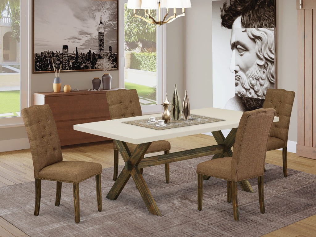 East West Furniture X727EL718-5 5 Piece Dinette Set for 4 Includes a Rectangle Dining Room Table with X-Legs and 4 Brown Linen Linen Fabric Parson Dining Chairs, 40x72 Inch, Multi-Color