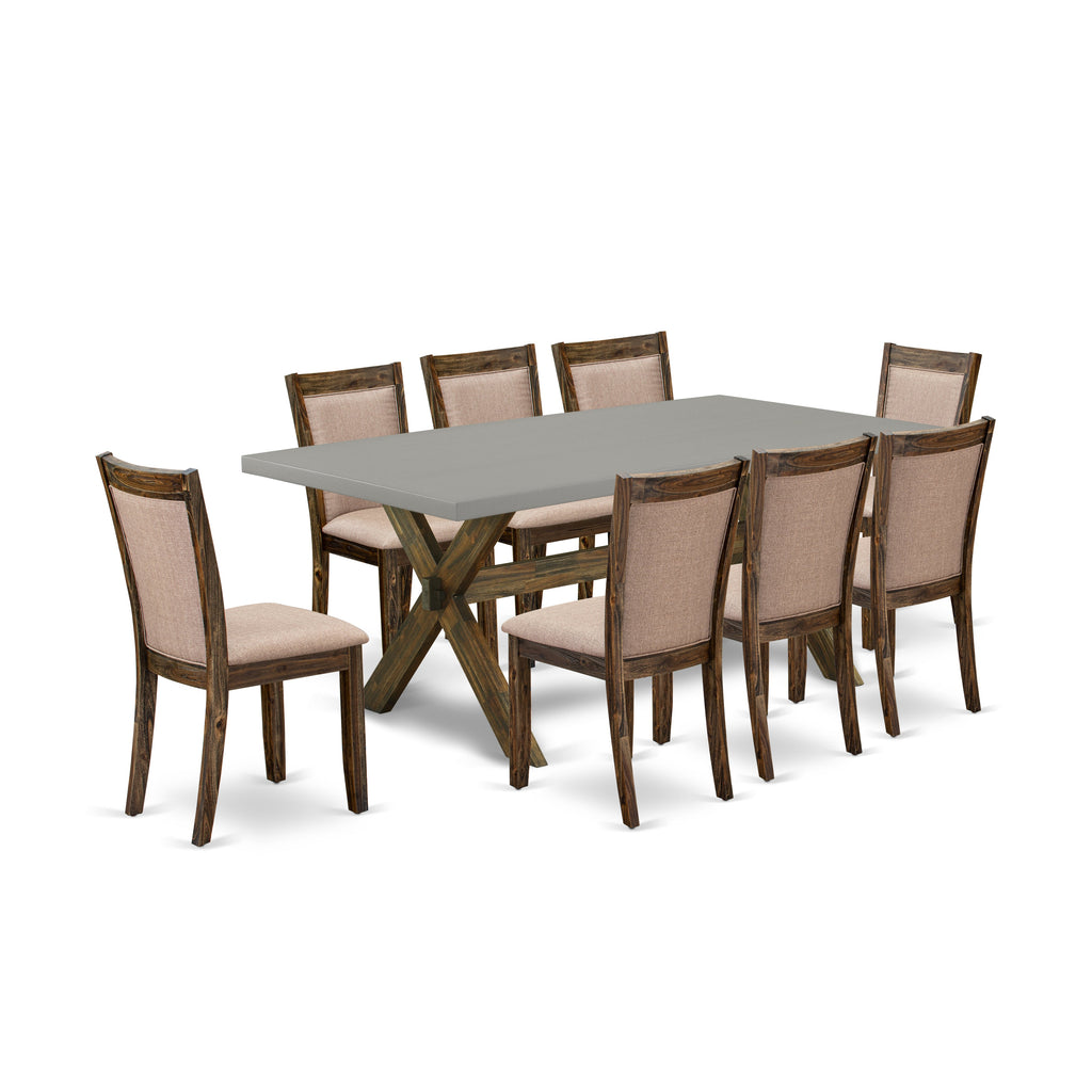 East West Furniture X797MZ716-9 9 Piece Kitchen Table Set Includes a Rectangle Dining Table with X-Legs and 8 Dark Khaki Linen Fabric Parson Dining Room Chairs, 40x72 Inch, Multi-Color