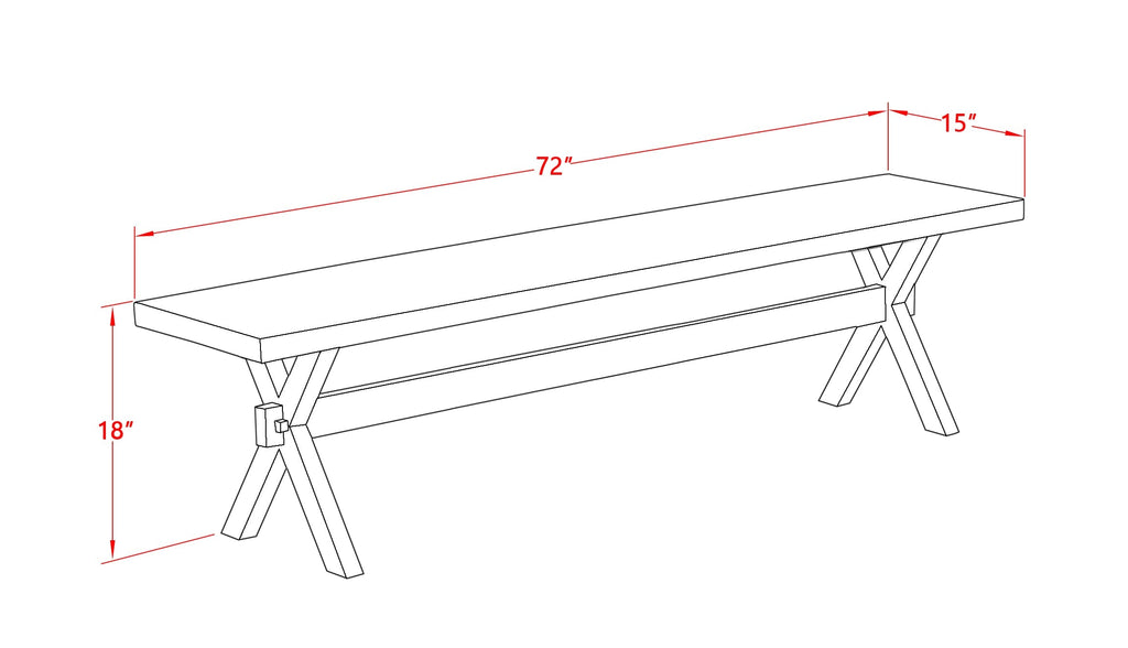 East West Furniture X777MZ748-6 6 Piece Modern Dining Table Set Contains a Rectangle Wooden Table with X-Legs and 4 Coffee Linen Fabric Parson Chairs with a Bench, 40x72 Inch, Multi-Color