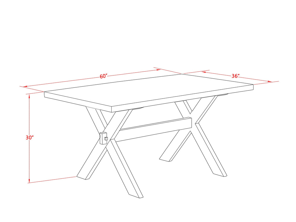 East West Furniture X026AB264-6 6 Piece Dining Table Set Contains a Rectangle Dining Room Table with X-Legs and 4 White Faux Leather Parson Chairs with a Bench, 36x60 Inch, Multi-Color