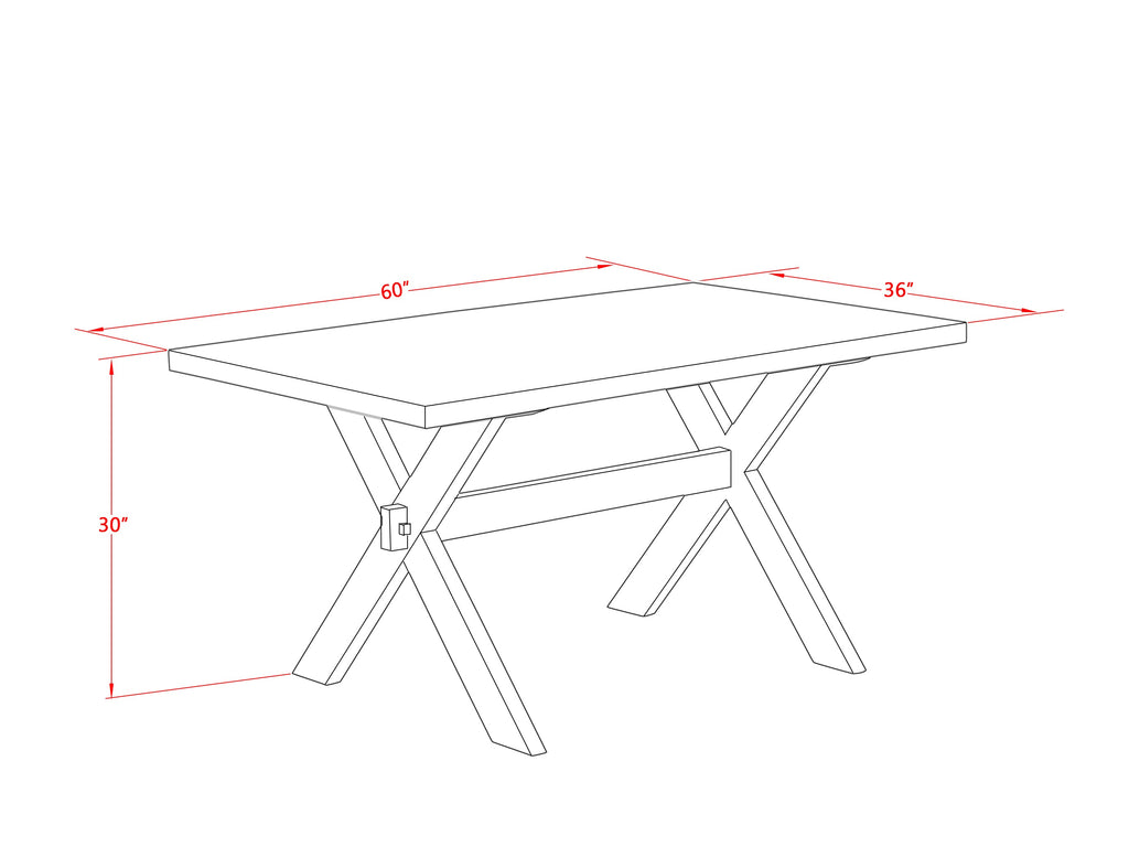 East West Furniture X076MZ015-6 6 Piece Dining Table Set Contains a Rectangle Dining Room Table with X-Legs and 4 Baby Blue Linen Fabric Parson Chairs with a Bench, 36x60 Inch, Multi-Color