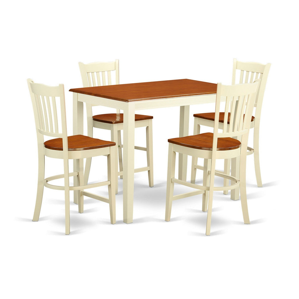 East West Furniture YAGR5-WHI-W 5 Piece Counter Height Pub Set Includes a Rectangle Dining Room Table and 4 Kitchen Chairs, 30x48 Inch, Buttermilk & Cherry