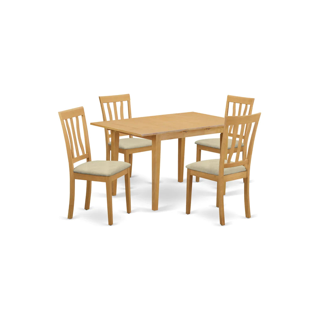 East West Furniture NOAN5-OAK-C 5 Piece Modern Dining Table Set Includes a Rectangle Wooden Table with Butterfly Leaf and 4 Linen Fabric Dining Room Chairs, 32x54 Inch, Oak